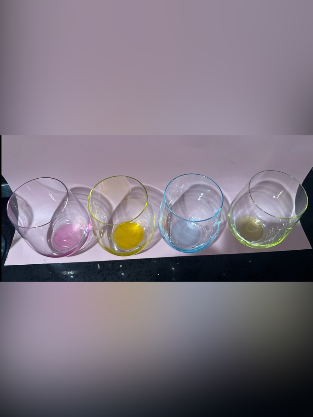 Set of 4 Colored Rim Stemless Wine Glasses